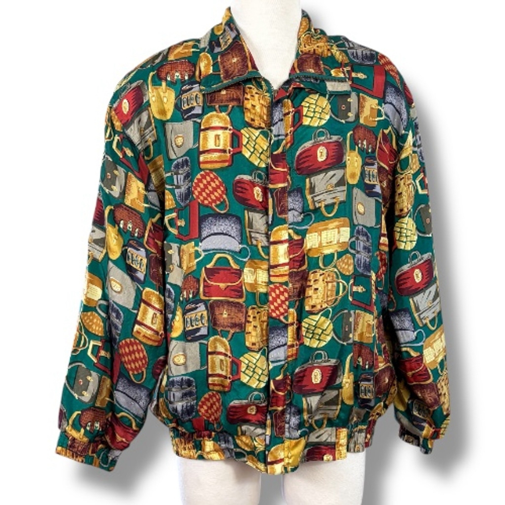 Vintage CoAco 100% Silk Bomber Jacket Multicolor Retro 90s Size Medium